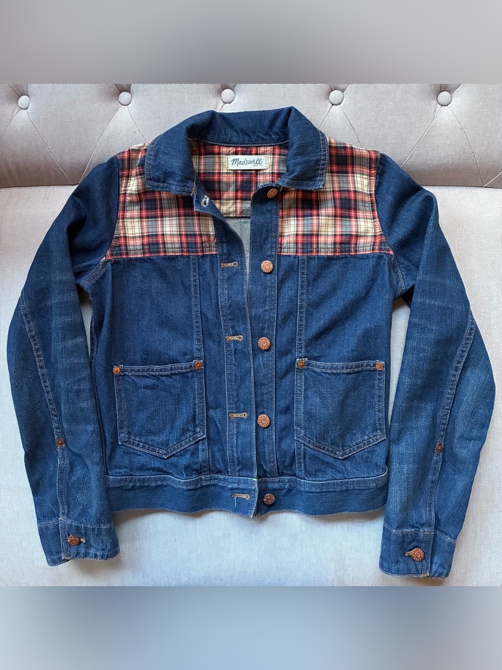 Madewell 70s Style Trucker Plaid Denim Jacket XS